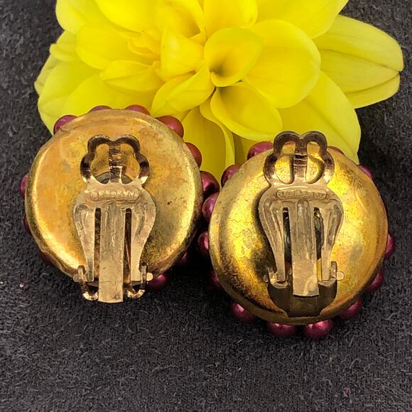 2 PAIRS Vintage MCM Japan Clip ON Bead Earrings Pink Purple - Picture 7 of 10